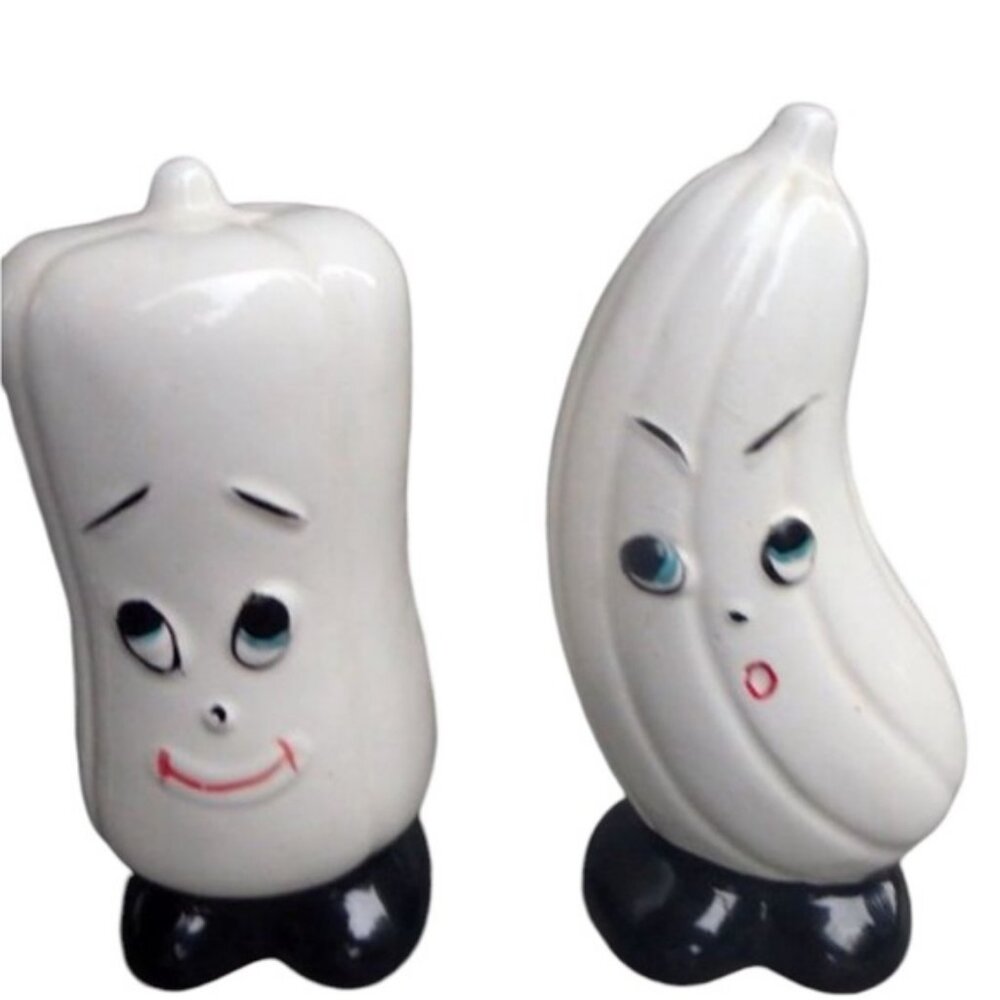 Vintage Anamorphic White Squash Ceramic Salt And Pepper Shakers 45 inches